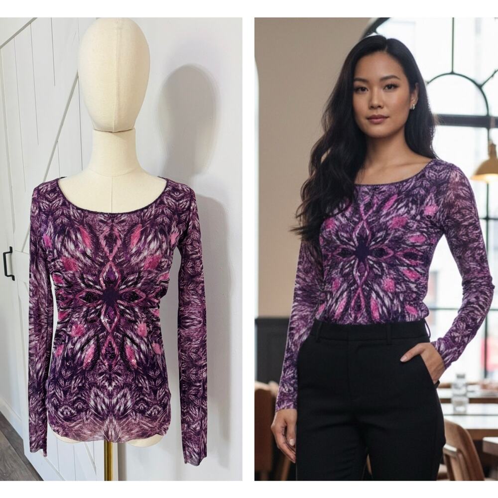 FUZZI Jean Paul Gaultier Women Size M Rare Mesh Sequined Top Plum Purple Italy